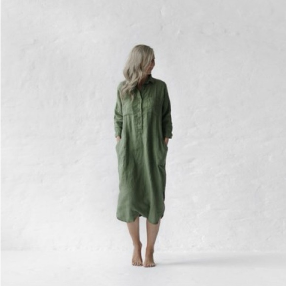 Seaside tones Linen shirt dress Green one size New